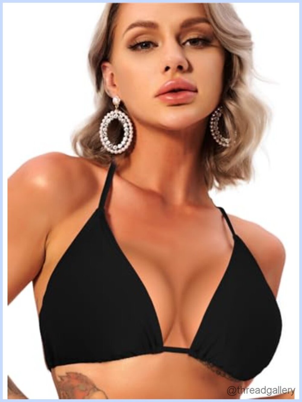 Women's Halter Triangle Bikini Top Removable Pads Adjustable String Swimwear